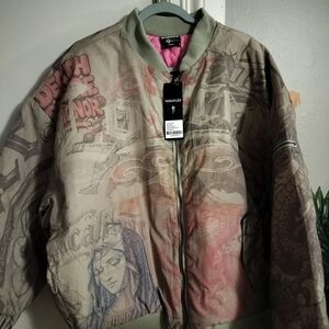 Men's Artistic Graphic Bomber Jacket - Multicolor